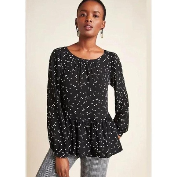 MAEVE Women's ‎ Peplum Polka Dot Button Down Blouse Size Small - Picture 1 of 7